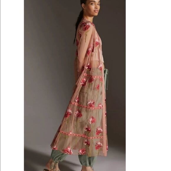Anthropologie x Bl-nk London Sheer Floral Embroidered Kimono Duster - Picture 2 of 12